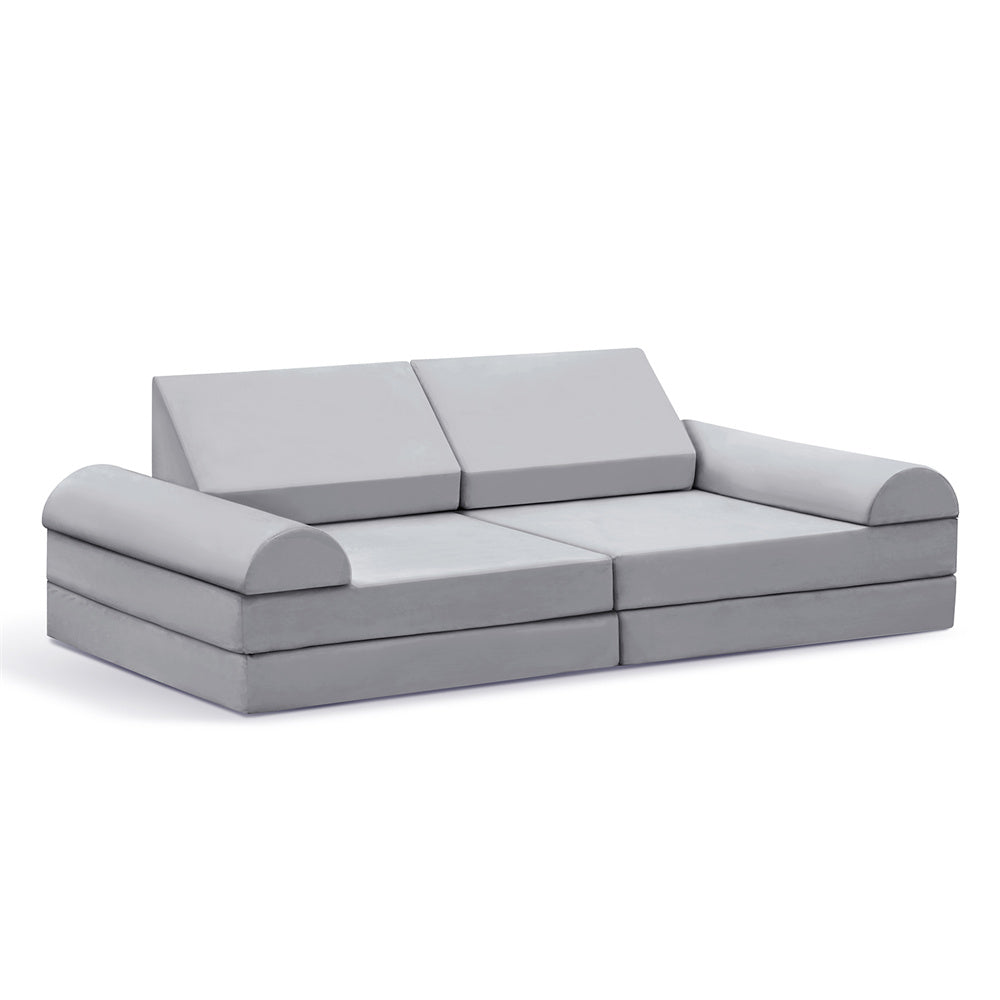 JP Outdoor Modular Kids Play Couch, 8PCS Nugget Couch for Building Fort, Toddler Play Sponge Convertible Couch，Gray