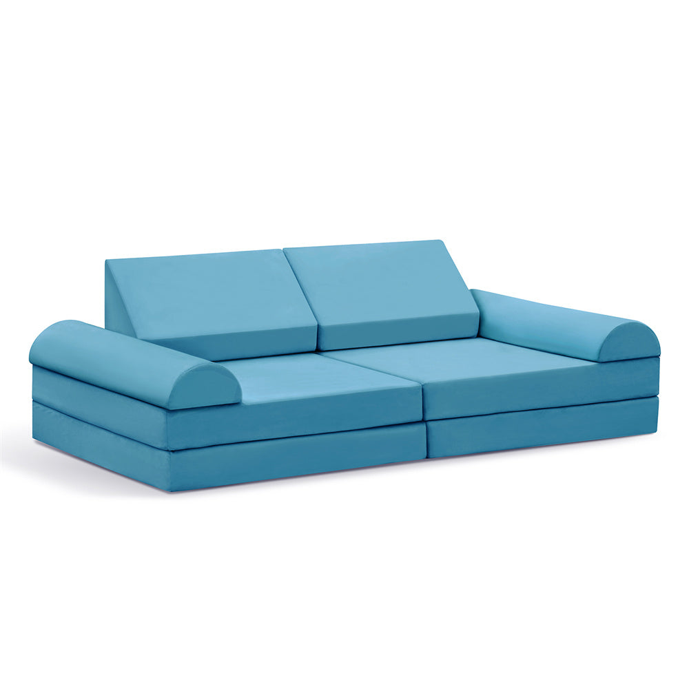 JP Outdoor Modular Kids Play Couch, 8PCS Nugget Couch for Building Fort, Toddler Play Sponge Convertible Couch,Blue