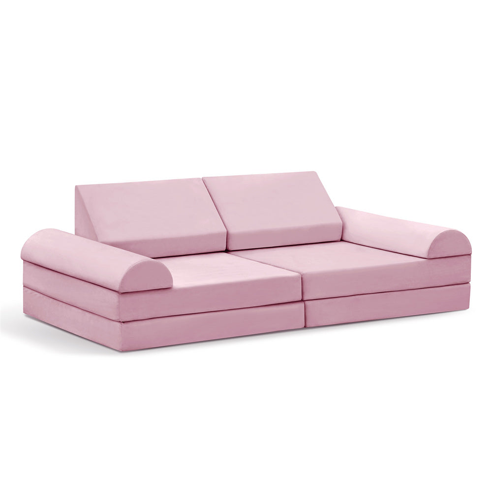 JP Outdoor Modular Kids Play Couch, 8PCS Nugget Couch for Building Fort, Toddler Play Sponge Convertible Couch，Pink