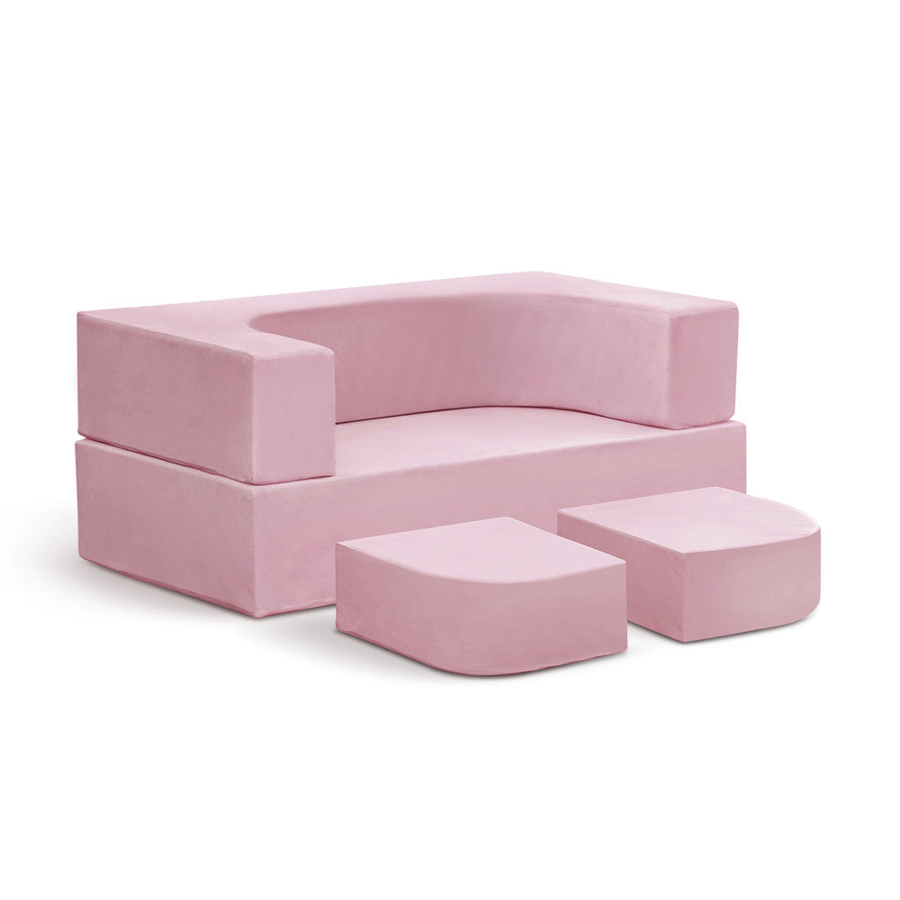 JP Outdoor 4PCS Modular Kids Play Couch Filled with 100% 28D Sponge,Toddler Nugget Convertible Couch，Pink