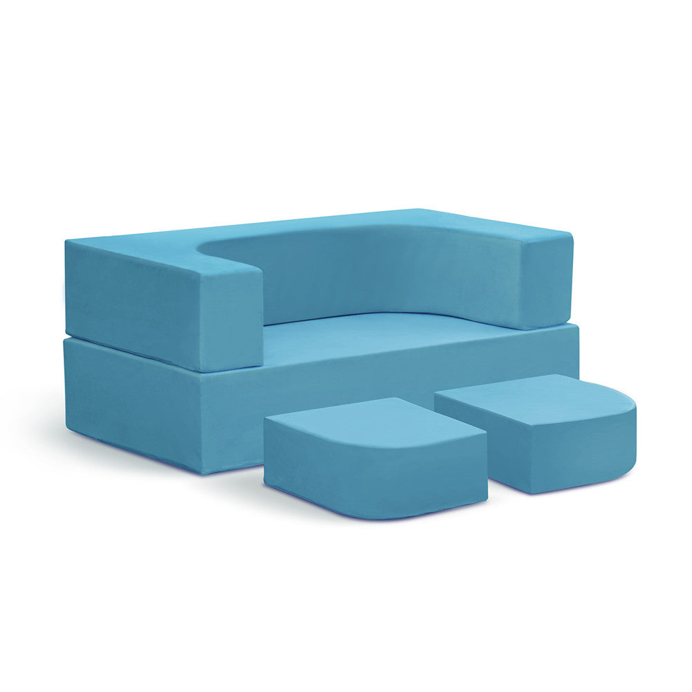 JP Outdoor 4PCS Modular Kids Play Couch Filled with 100% 28D Sponge,Toddler Nugget Convertible Couch，Blue