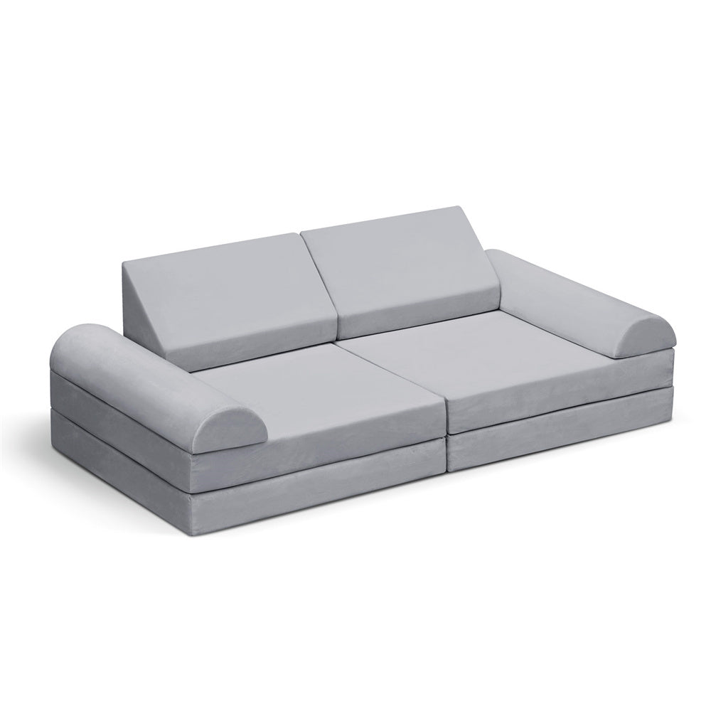 JP Outdoor Modular Kids Play Couch, 8PCS Nugget Couch for Building Fort, Toddler Play Sponge Convertible Couch，Gray