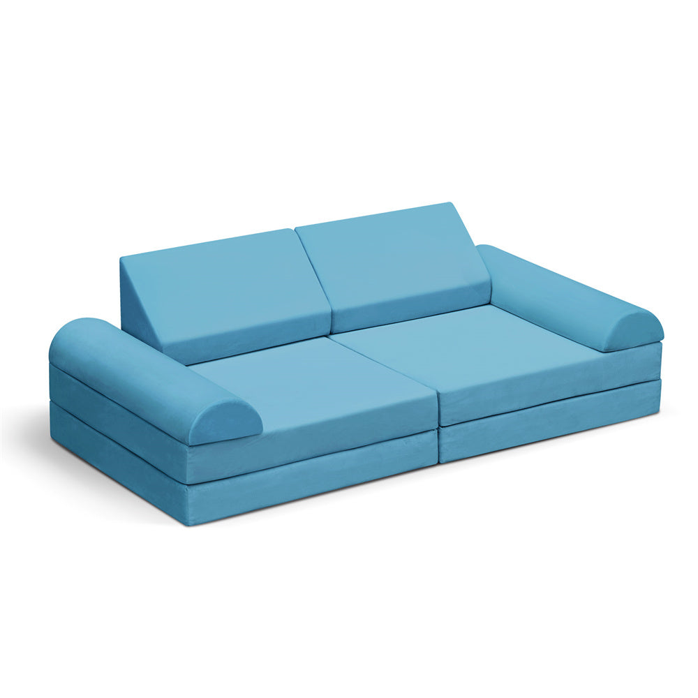 JP Outdoor Modular Kids Play Couch, 8PCS Nugget Couch for Building Fort, Toddler Play Sponge Convertible Couch,Blue