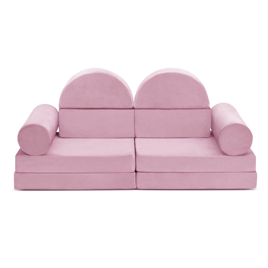 JP Outdoor Kids Nugget Couch Filled with 100% 28D Sponge,10PCS Toddler Modular Play Couch，Pink