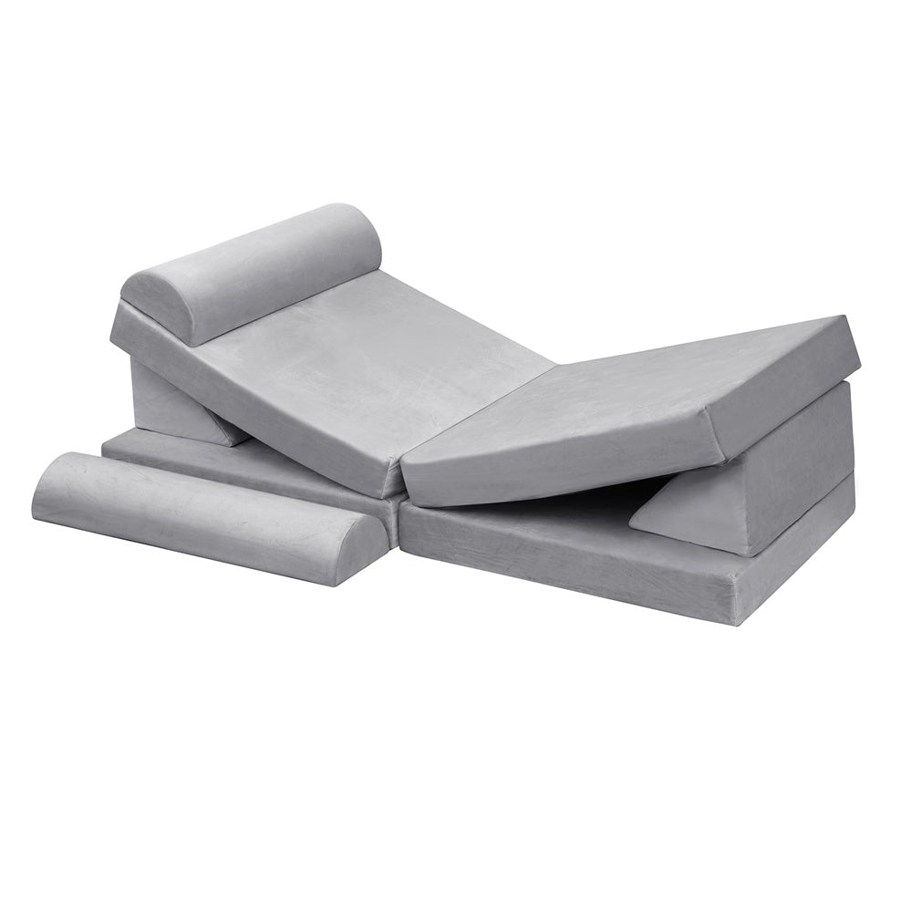 JP Outdoor Modular Kids Play Couch, 8PCS Nugget Couch for Building Fort, Toddler Play Sponge Convertible Couch，Gray