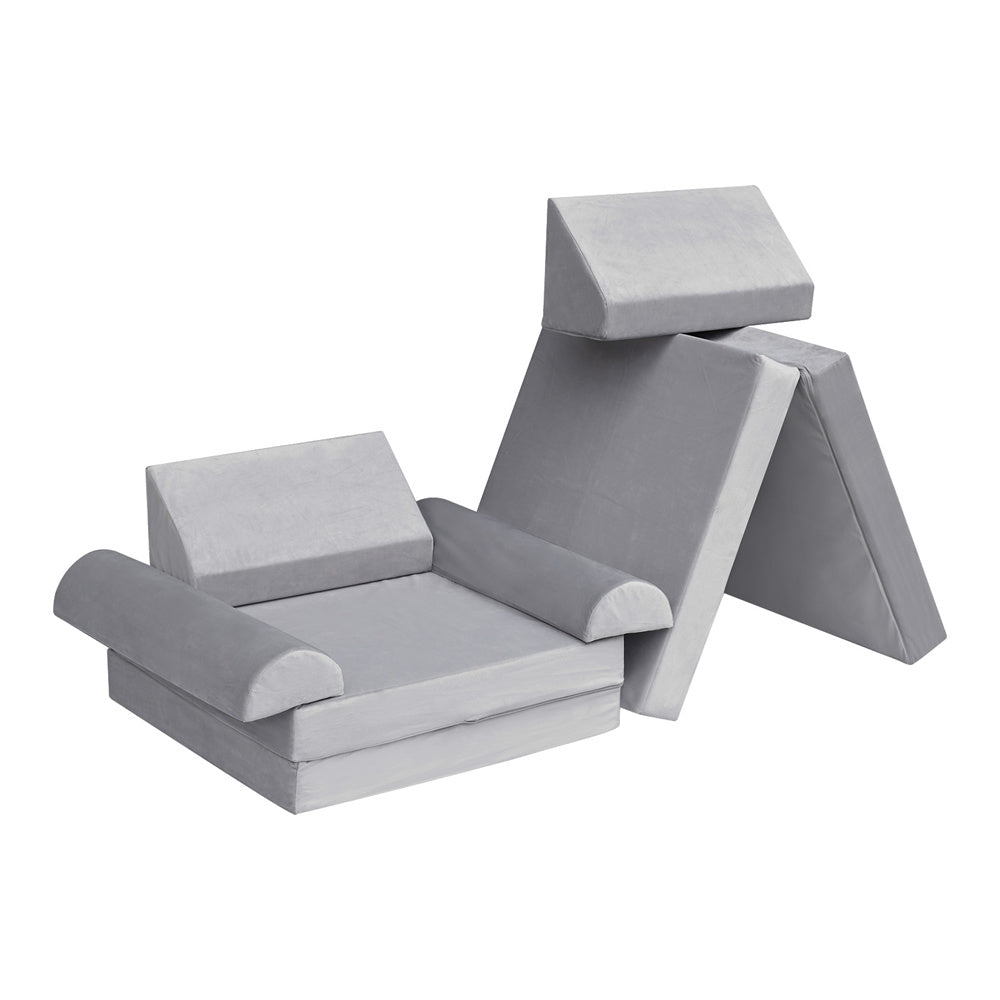 JP Outdoor Modular Kids Play Couch, 8PCS Nugget Couch for Building Fort, Toddler Play Sponge Convertible Couch，Gray