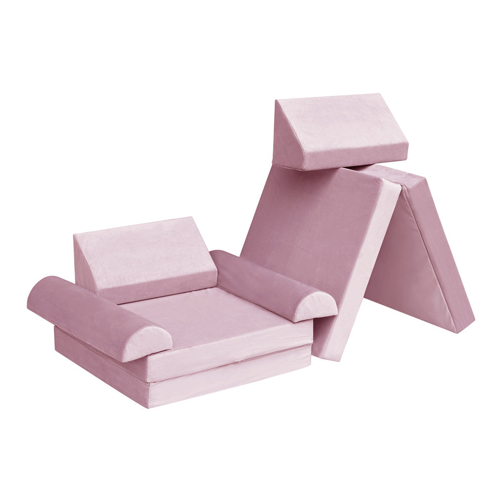 JP Outdoor Modular Kids Play Couch, 8PCS Nugget Couch for Building Fort, Toddler Play Sponge Convertible Couch，Pink