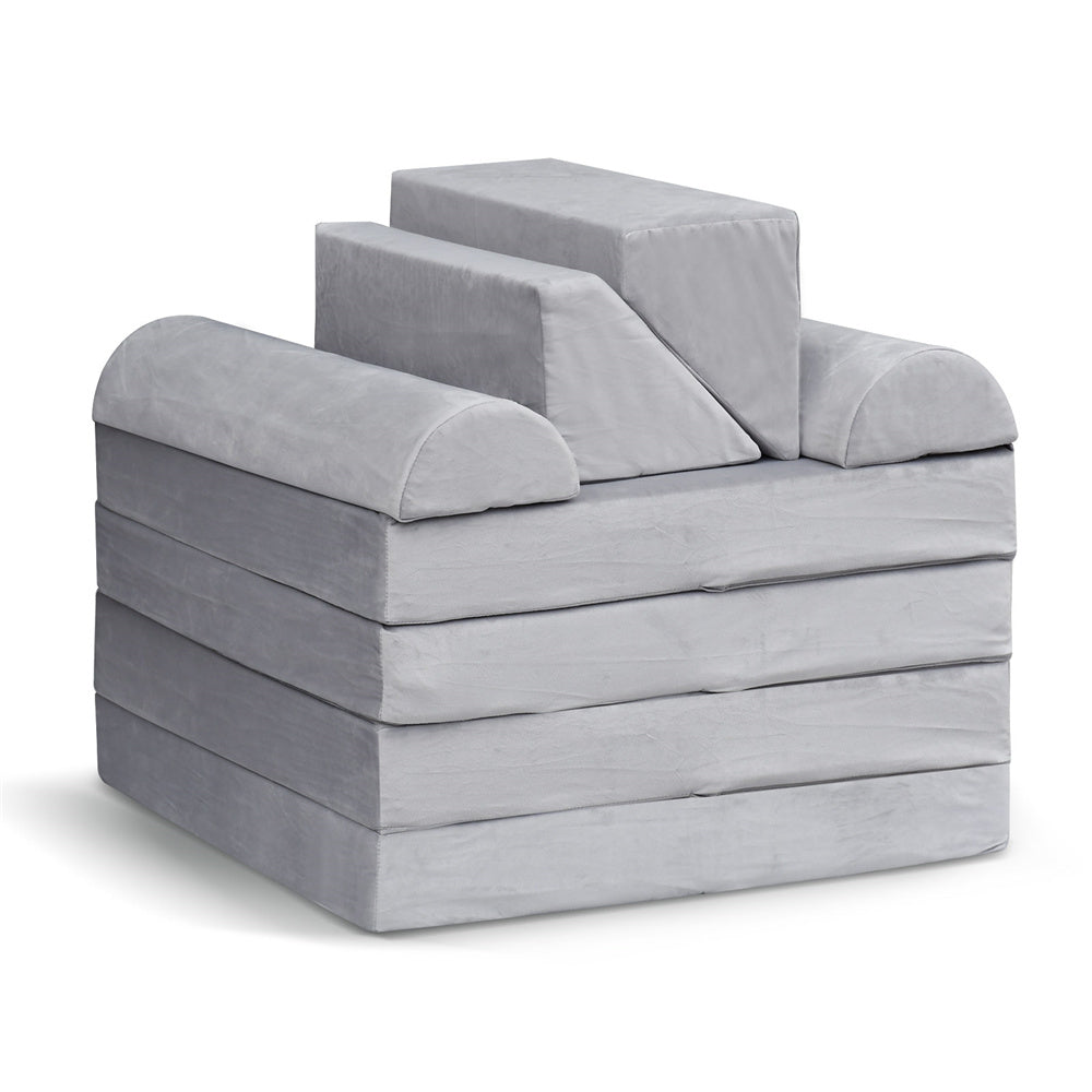 JP Outdoor Modular Kids Play Couch, 8PCS Nugget Couch for Building Fort, Toddler Play Sponge Convertible Couch，Gray