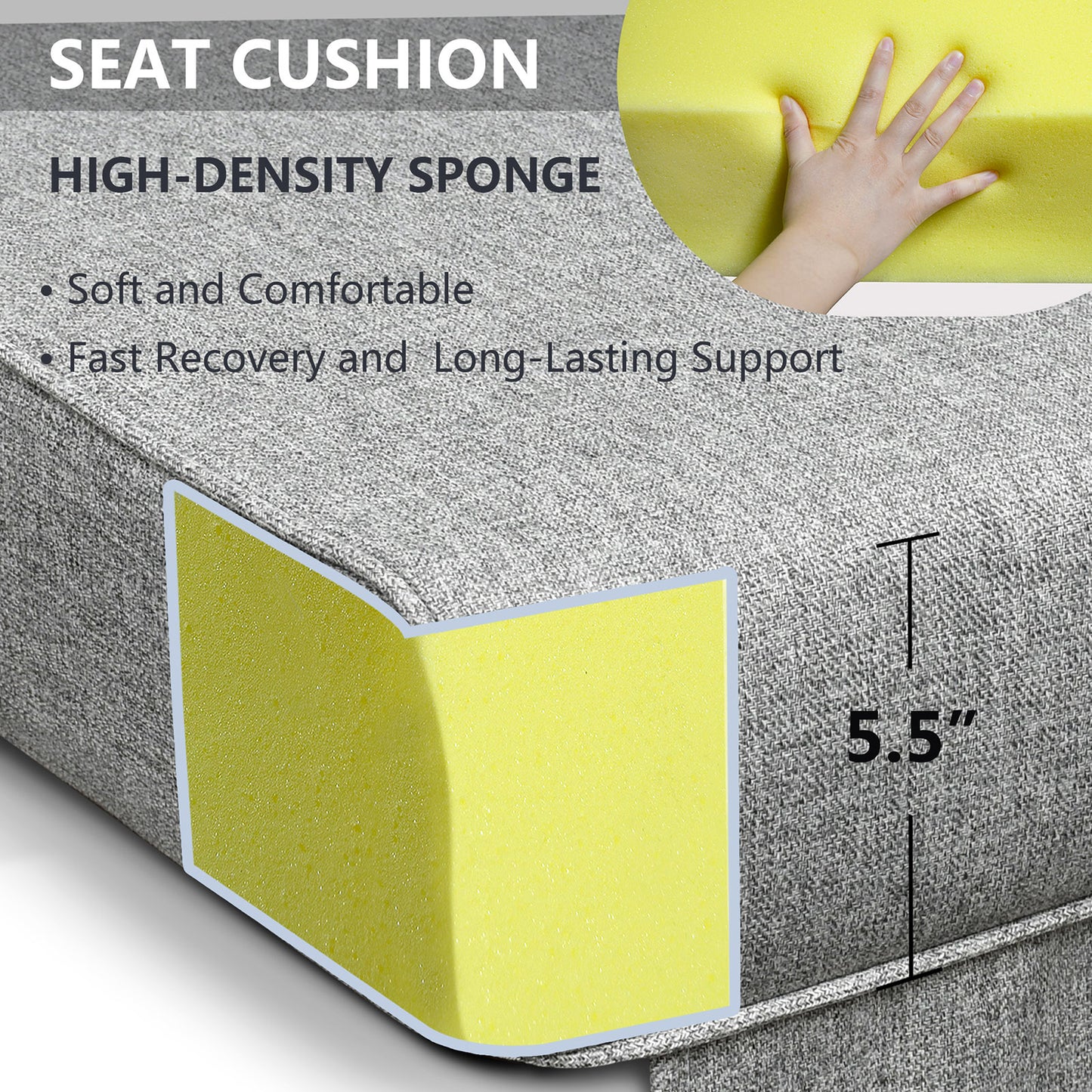 JP Outdoor Replacement Cushion for Indoor or Outdoor Recliner Chair,5.5” Thick, Anti-fade & Waterproof,Grey