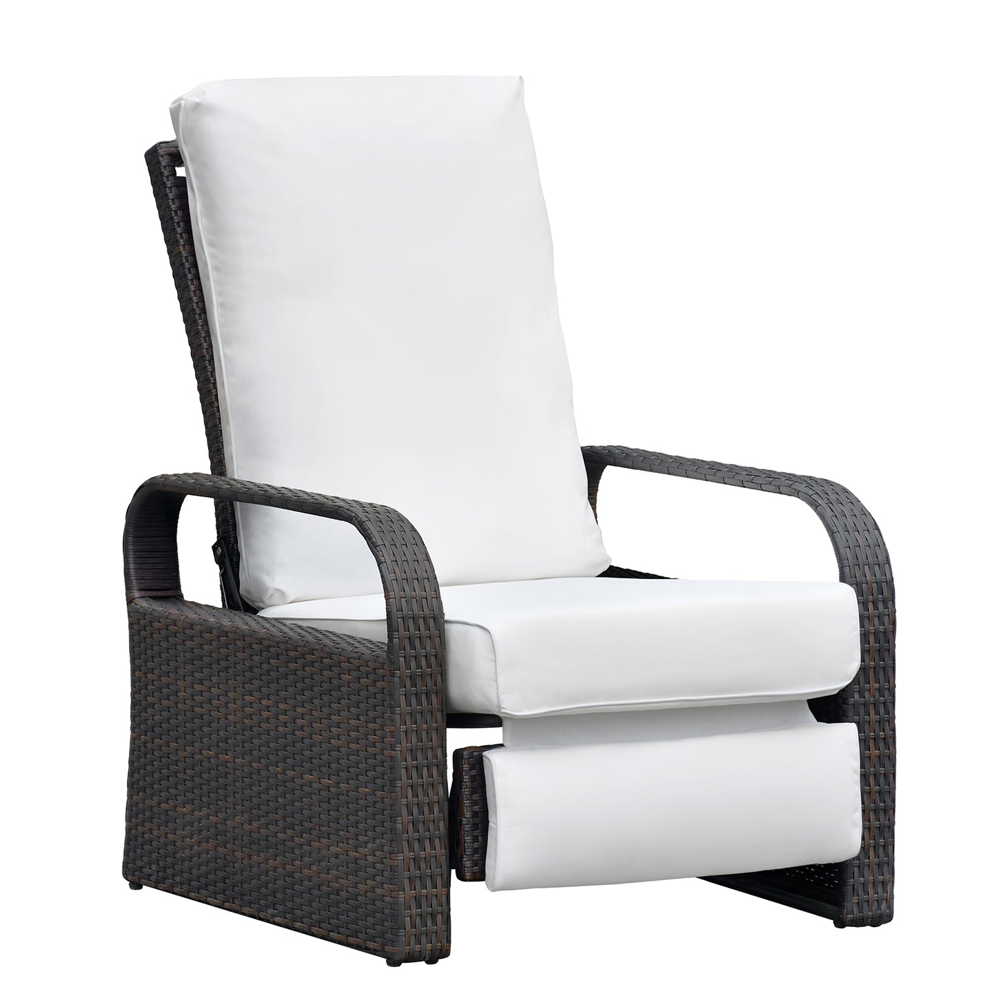 JP Outdoor All-Weather Outdoor Wicker Recliner Chair with Fade Resistant Cushion, Rust-Resistant Aluminum Frame,White