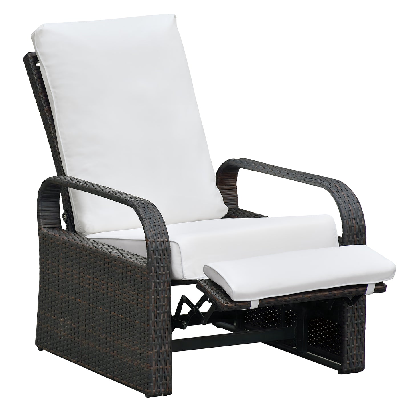 JP Outdoor All-Weather Outdoor Wicker Recliner Chair with Fade Resistant Cushion, Rust-Resistant Aluminum Frame,White