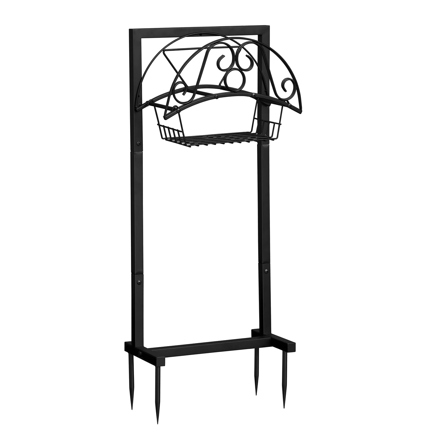JP Outdoor Detachable Garden Hose Holder with Basket,Freestanding Water Hose Holder for Outdoor Yard Lawn