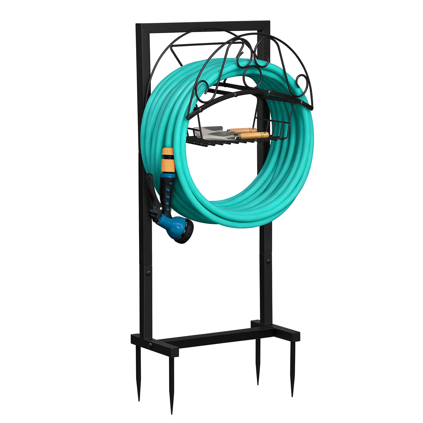 JP Outdoor Detachable Garden Hose Holder with Basket,Freestanding Water Hose Holder for Outdoor Yard Lawn