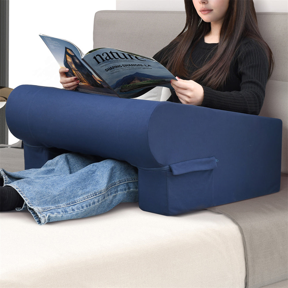 JP Outdoor Reading Pillow for Gaming Lap Desk with Side Pocket,Arm Rest Pillows for Sitting up in Bed, Navy Blue