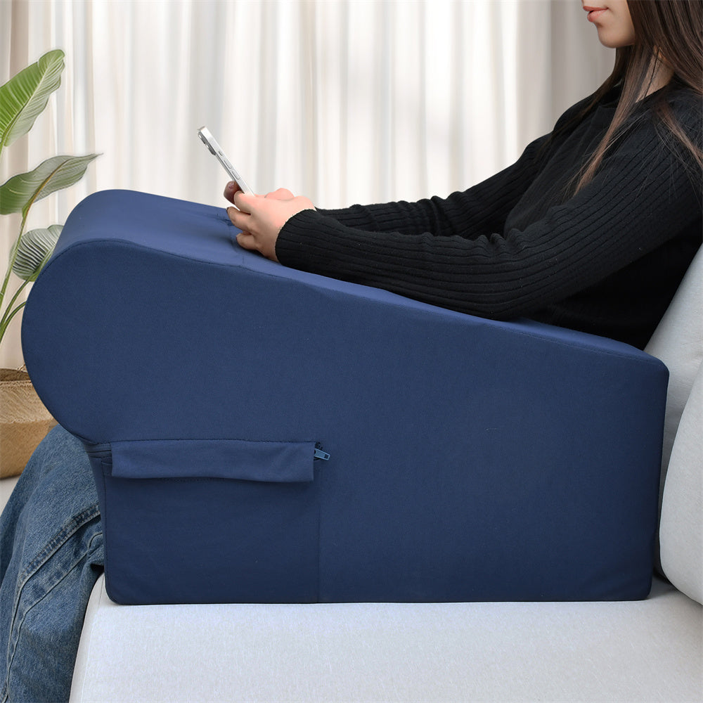 JP Outdoor Reading Pillow for Gaming Lap Desk with Side Pocket,Arm Rest Pillows for Sitting up in Bed, Navy Blue