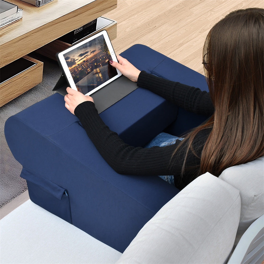 JP Outdoor Reading Pillow for Gaming Lap Desk with Side Pocket,Arm Rest Pillows for Sitting up in Bed, Navy Blue