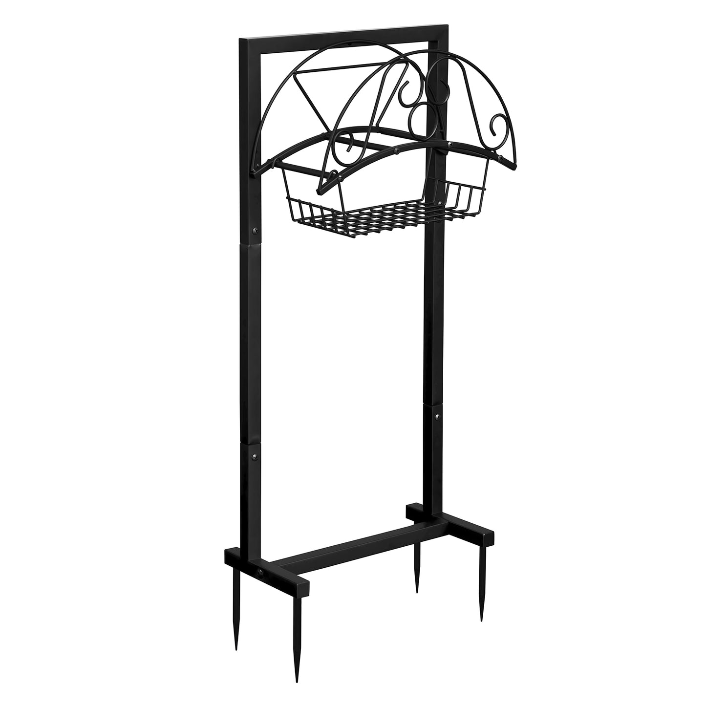 JP Outdoor Detachable Garden Hose Holder with Basket,Freestanding Water Hose Holder for Outdoor Yard Lawn