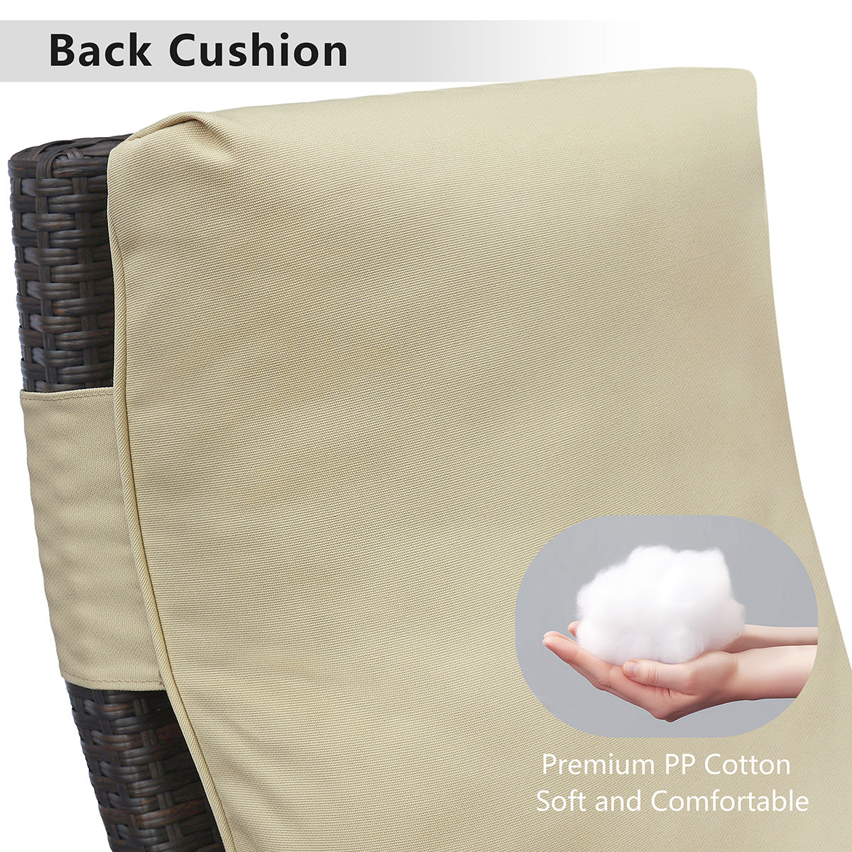 JP Outdoor Patio Recliner Cushion,&nbsp;Outdoor&nbsp;Chair Replacement Waterproof Cushion，Khaki