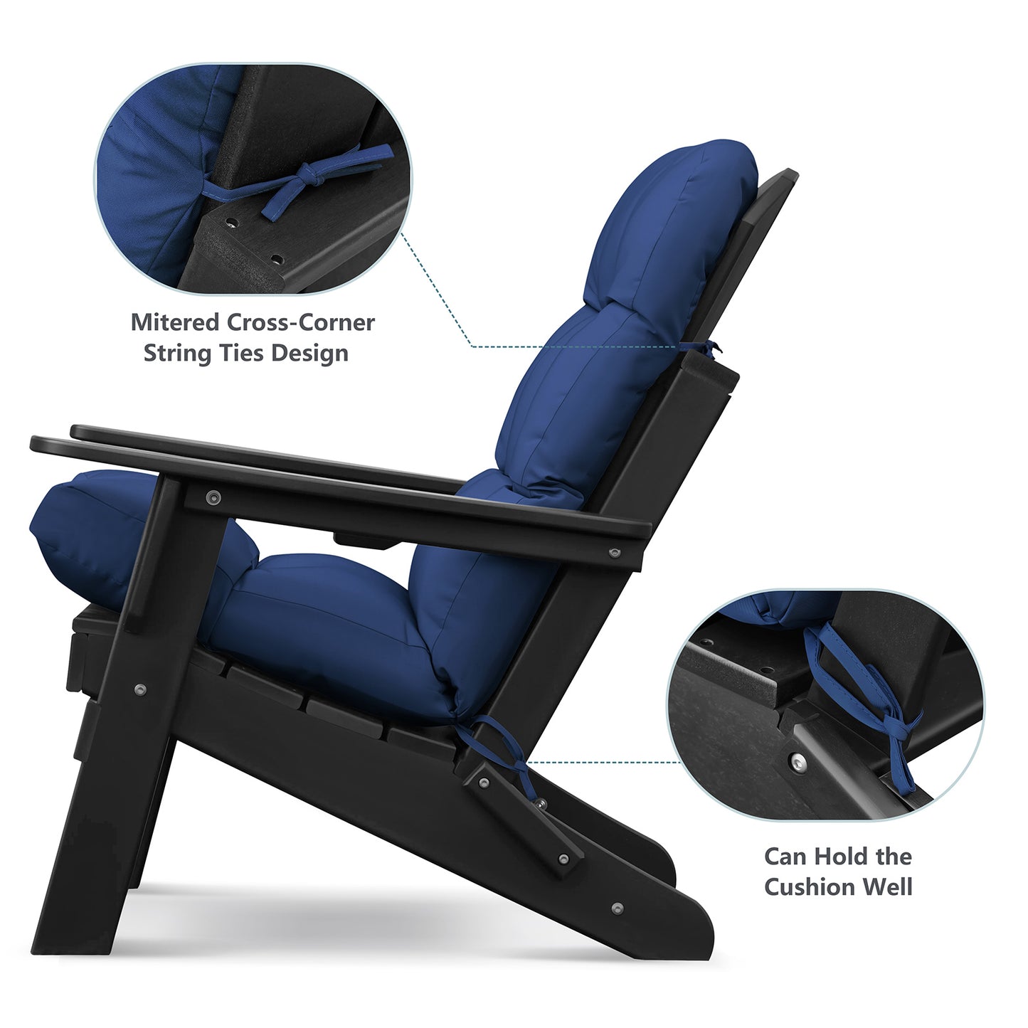 JP OUTDOOR 19.7”x 46.5”x 4” Outdoor Seat and Back Cushion for Adirondack Chairs,Navy Blue
