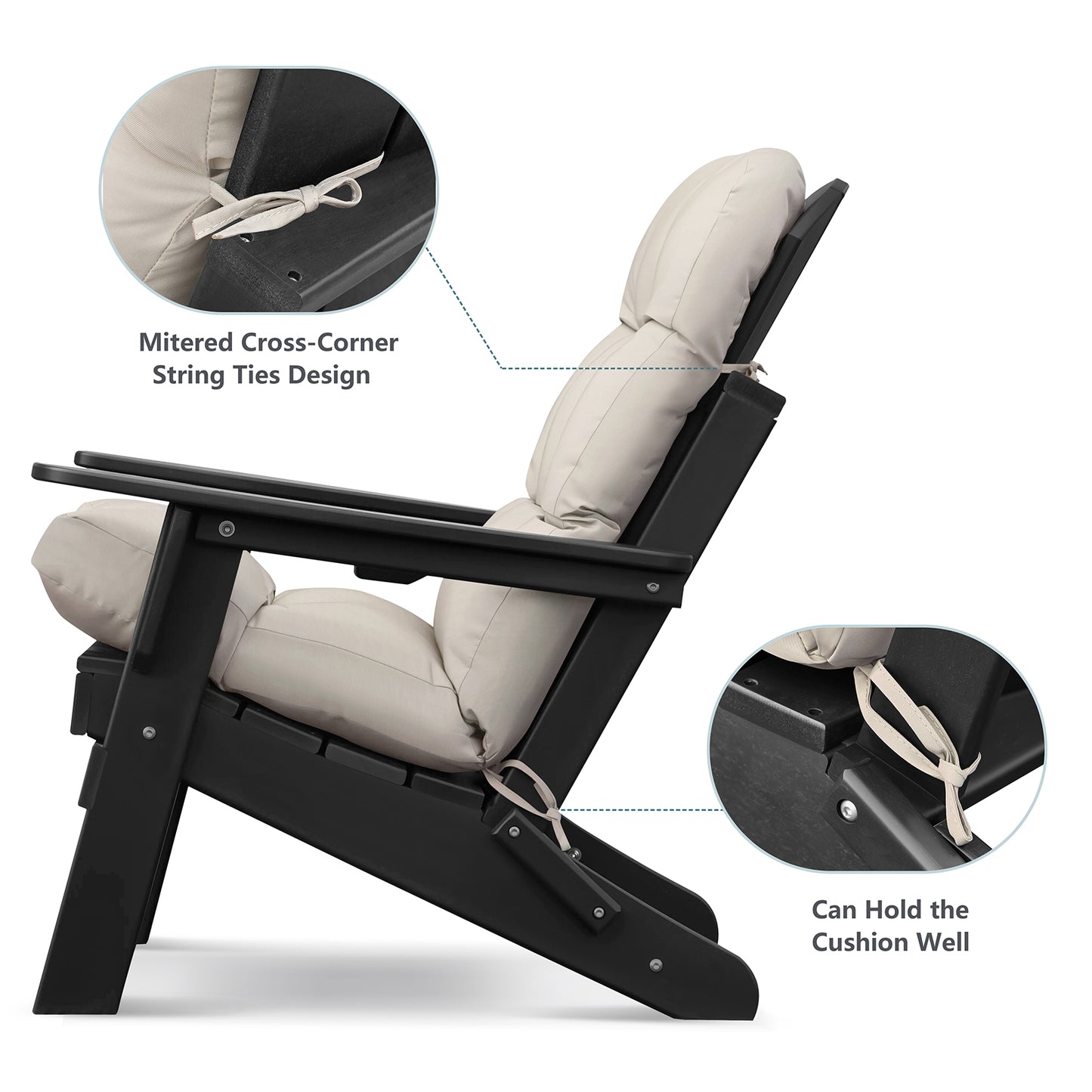 JP OUTDOOR 19.7”x 46.5”x 4”Outdoor Seat and Back Cushion for Adirondack Chairs,Light Khaki