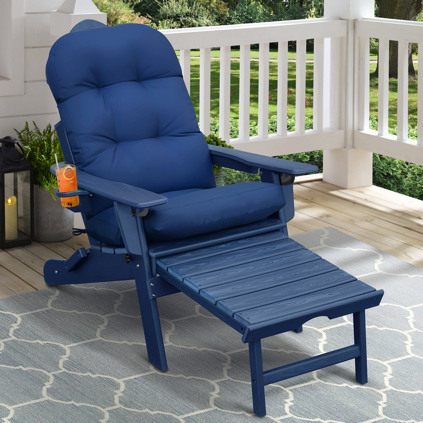 JP OUTDOOR 19.7”x 46.5”x 4” Outdoor Seat and Back Cushion for Adirondack Chairs,Navy Blue