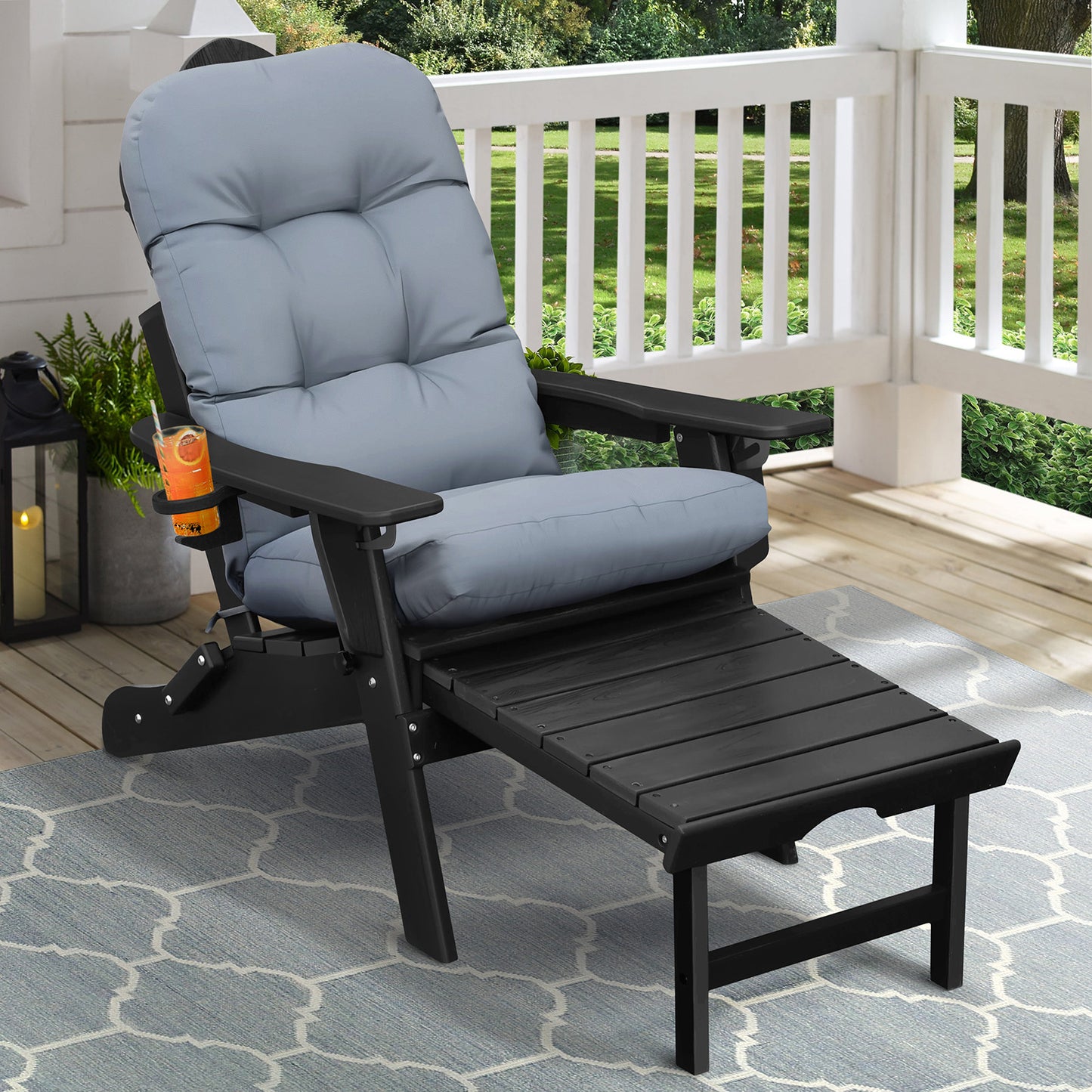 JP Outdoor Adirondack Chair Cushions,Indoor Rocking Chair Cushions 46.5x19.7x4 inch, High Back Patio Seat Cushions of Upper and Lower with Ties, Grey