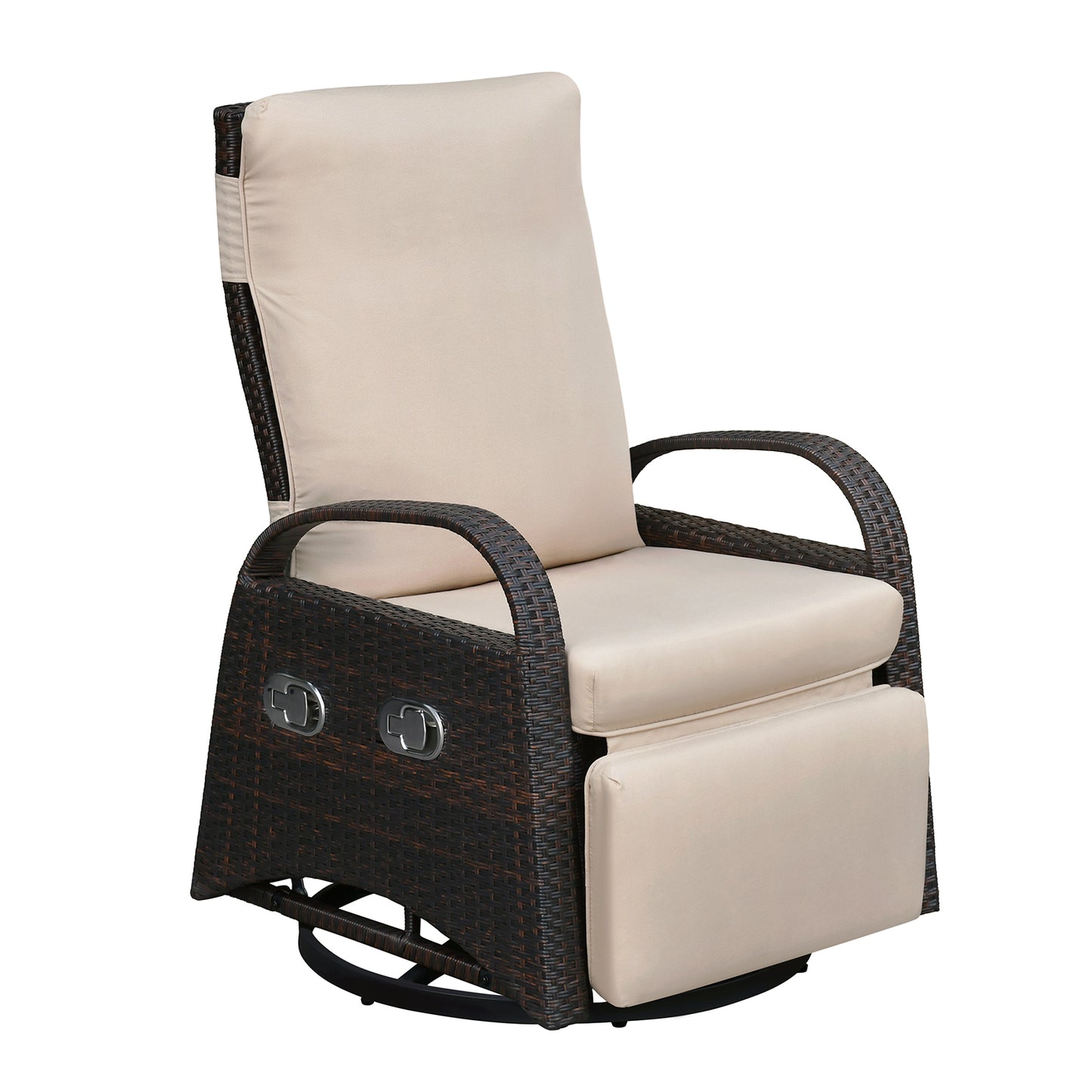 JP Outdoor Outdoor Patio Recliner Swivel Rocker Chair with Thickness Cushion,Adjustable Backrest and Footrest,for Garden,Backyard,Khaki