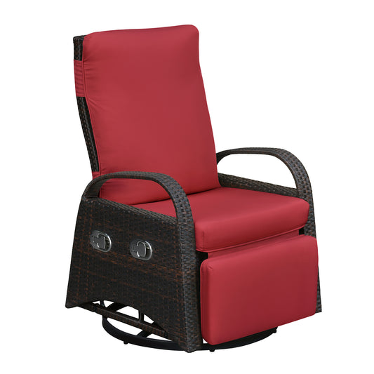 JP Outdoor Outdoor Patio Recliner Swivel Rocker Chair with Thickness Cushion,Adjustable Backrest and Footrest,for Garden,Backyard,Red