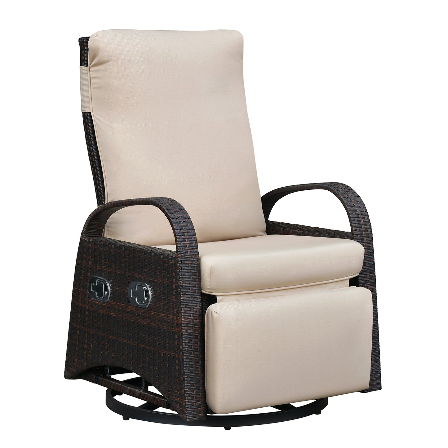 JP Outdoor Outdoor Patio Recliner Swivel Rocker Chair with Thickness Cushion,Adjustable Backrest and Footrest,for Garden,Backyard,Khaki