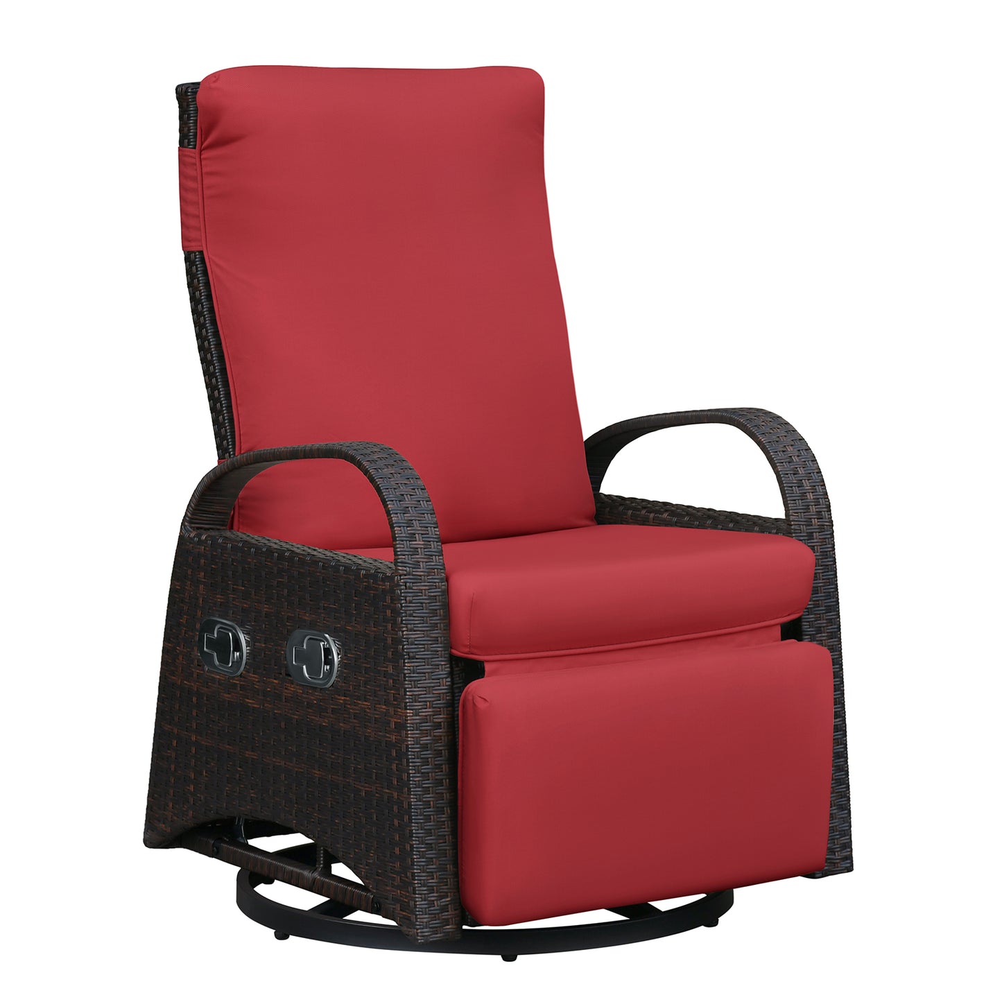 JP Outdoor Outdoor Patio Recliner Swivel Rocker Chair with Thickness Cushion,Adjustable Backrest and Footrest,for Garden,Backyard,Red