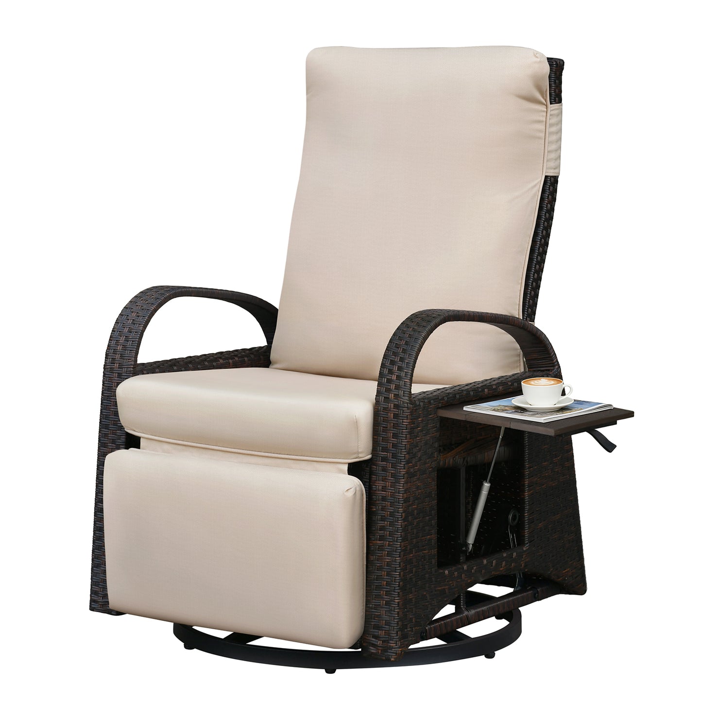 JP Outdoor Outdoor Patio Recliner Swivel Rocker Chair with Thickness Cushion,Adjustable Backrest and Footrest,for Garden,Backyard,Khaki