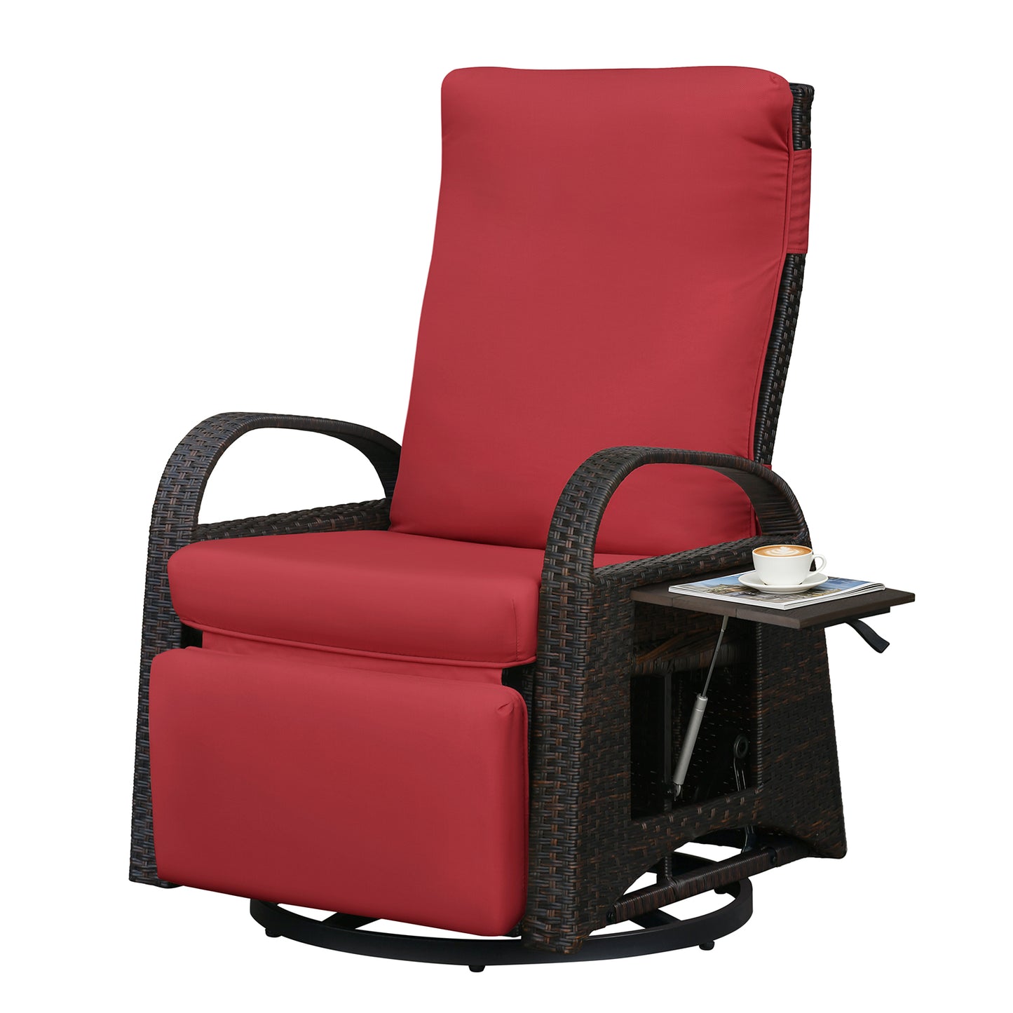 JP Outdoor Outdoor Patio Recliner Swivel Rocker Chair with Thickness Cushion,Adjustable Backrest and Footrest,for Garden,Backyard,Red