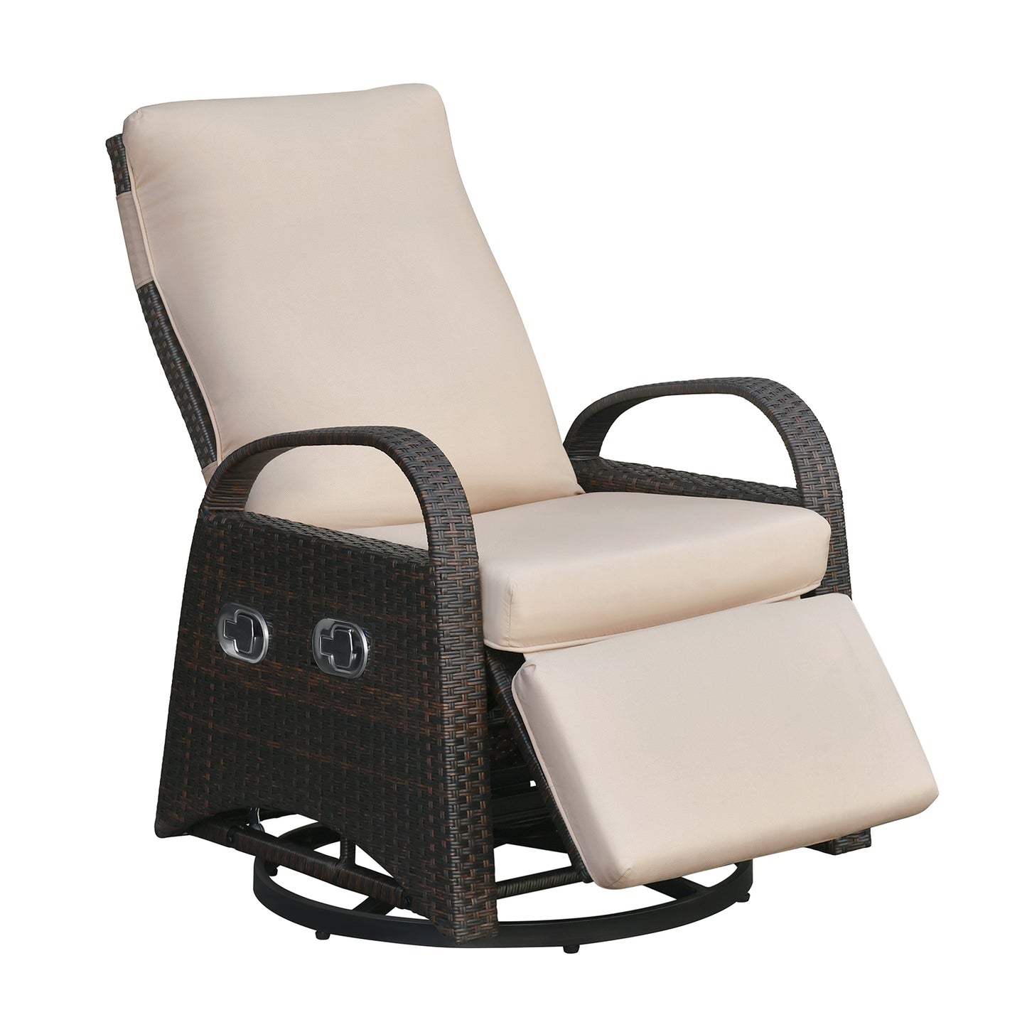 JP Outdoor Outdoor Patio Recliner Swivel Rocker Chair with Thickness Cushion,Adjustable Backrest and Footrest,for Garden,Backyard,Khaki