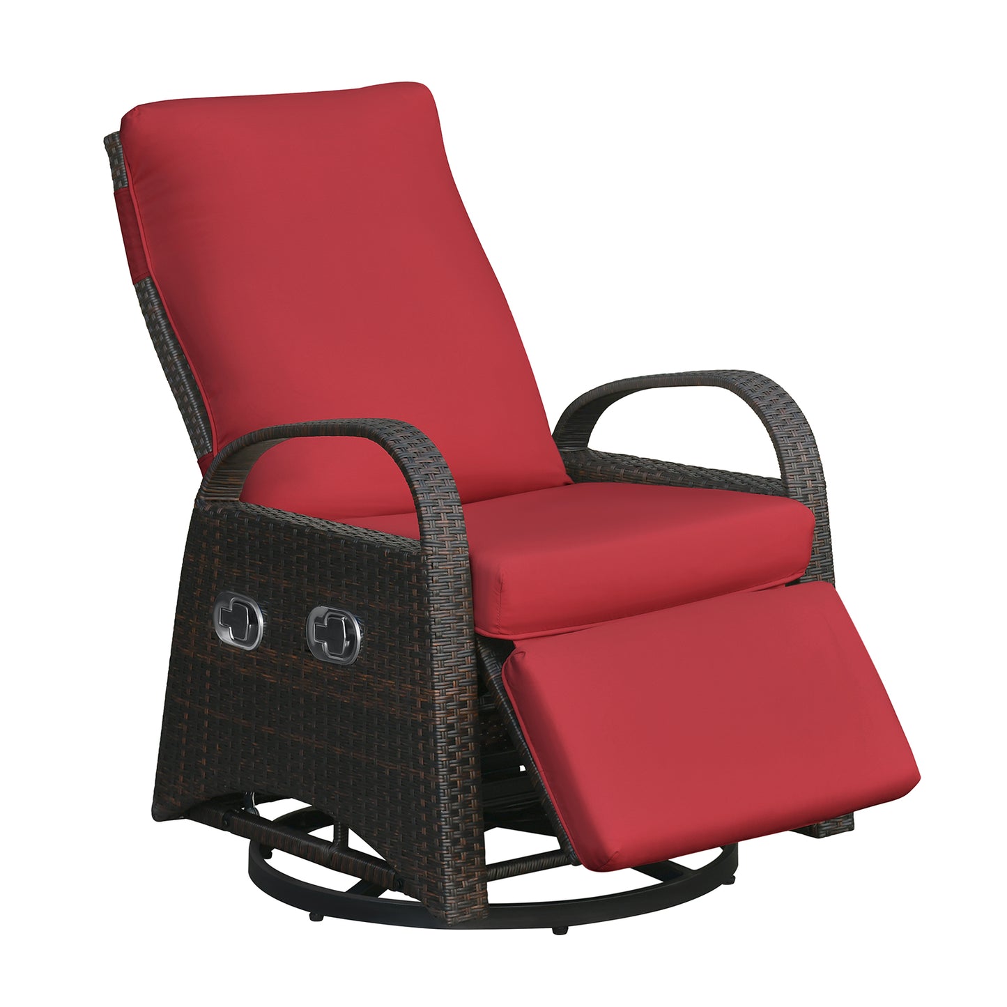 JP Outdoor Outdoor Patio Recliner Swivel Rocker Chair with Thickness Cushion,Adjustable Backrest and Footrest,for Garden,Backyard,Red