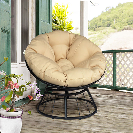 JP OUTDOOR Outdoor Patio Papasan Swivel Chair, Papasan Rotating Steel Chair with Soft Cushion, Khaki