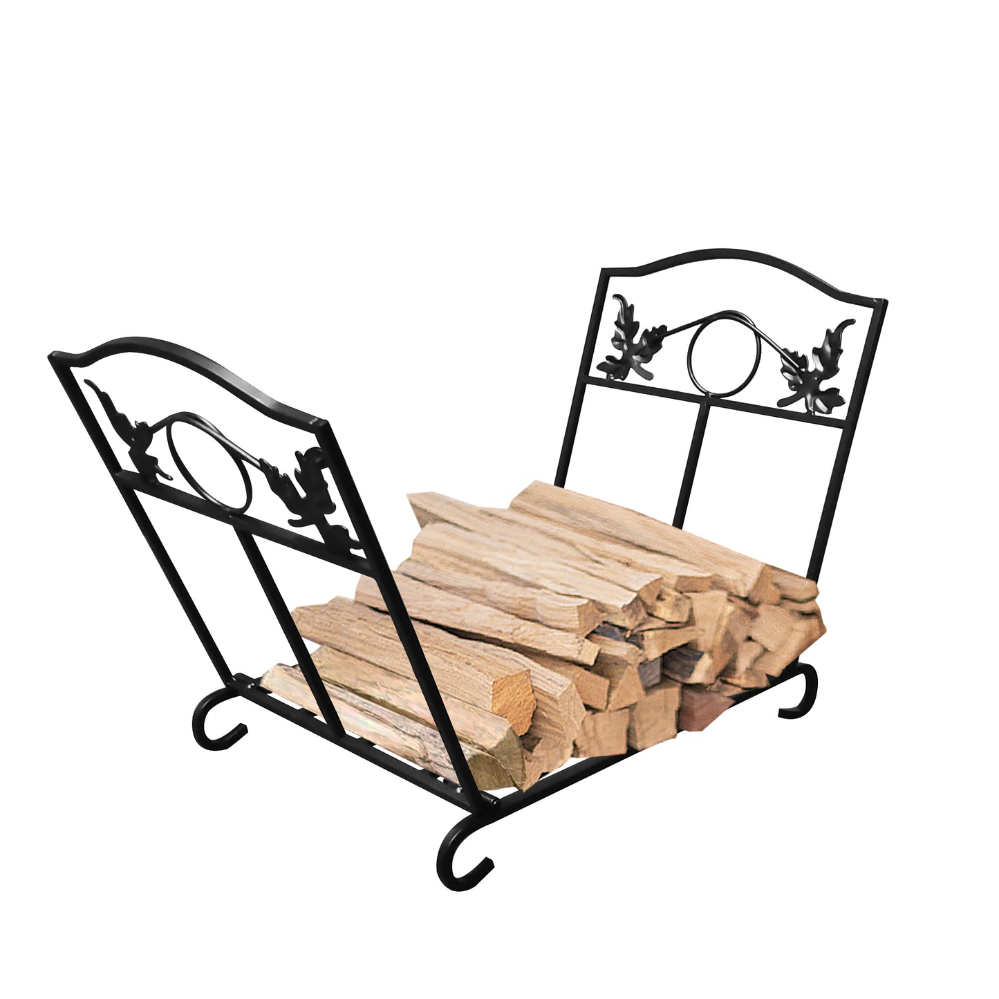 JP OUTDOOR 13.3"L*12.3" W*15.2" H Foldable Steel Firewood Log Rack for Outdoor Indoor Fireplace, Black