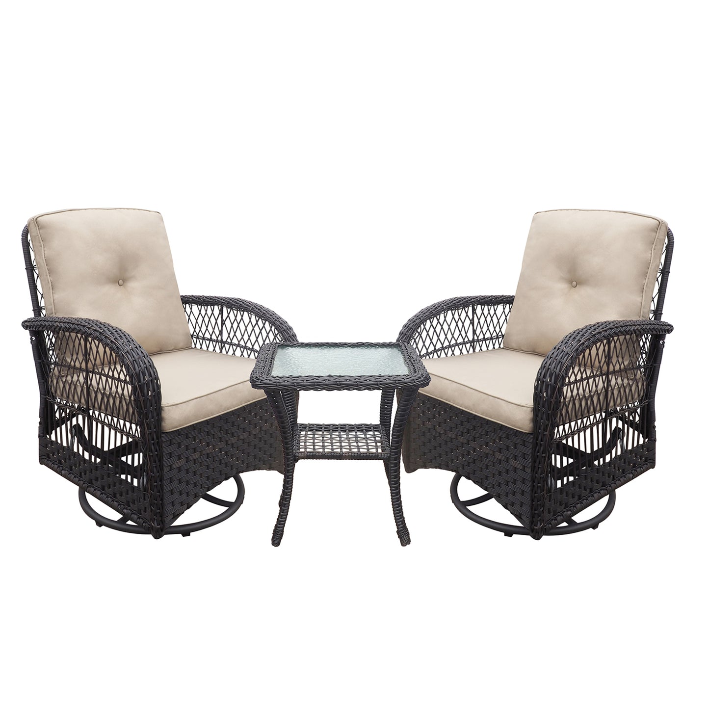 JP Outdoor Indoor or Outdoor Swivel Patio Rocker Chairs with Side Table,Kahki
