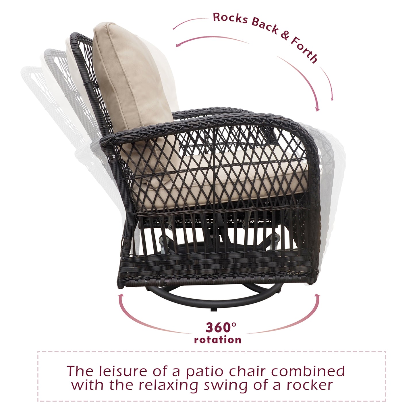 JP Outdoor Indoor or Outdoor Swivel Patio Rocker Chairs with Side Table,Kahki