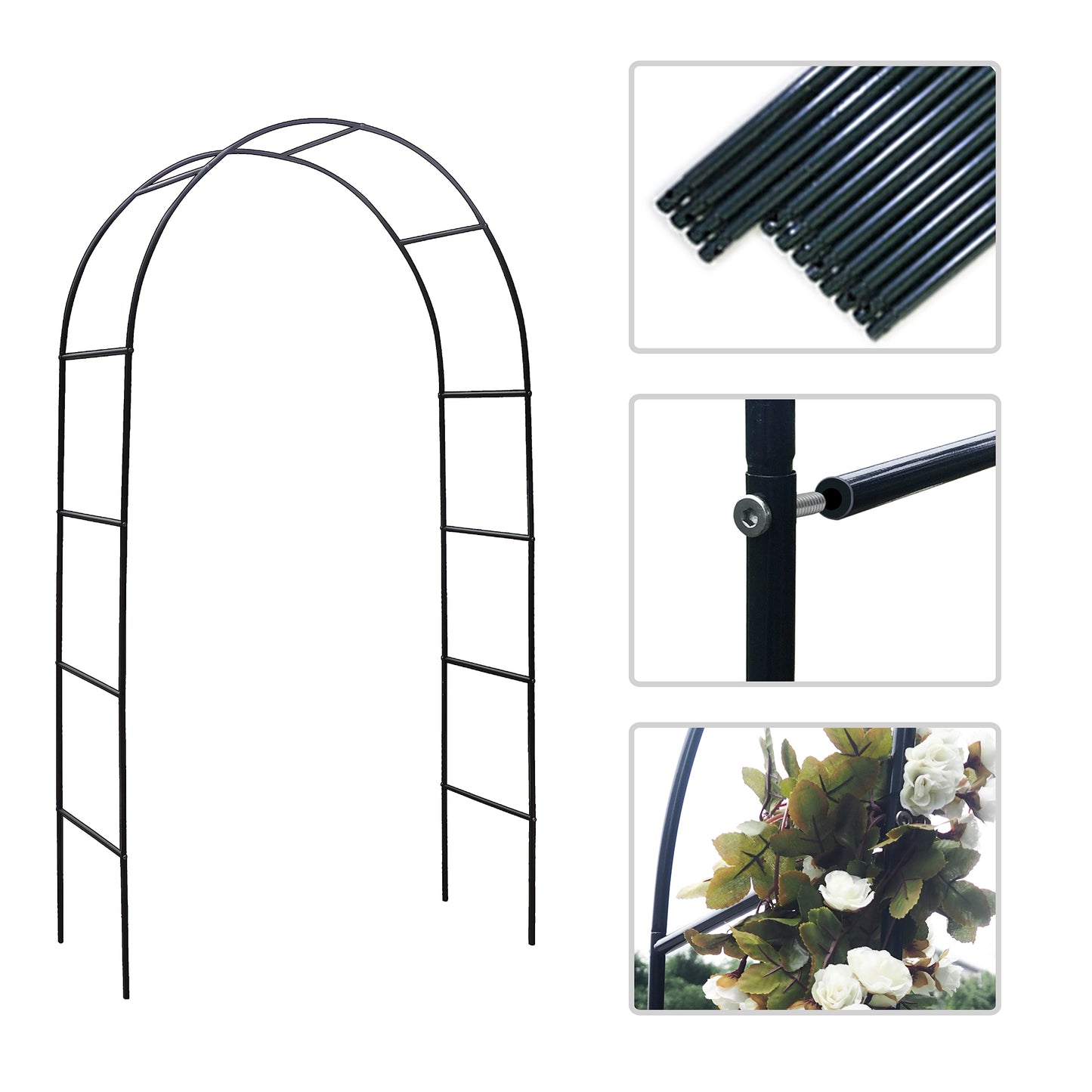 JP OUTDOOR 7'8" H x 4'5" W Metal Garden Arch Trellis, Arched Arbor Trellis, Dark Green