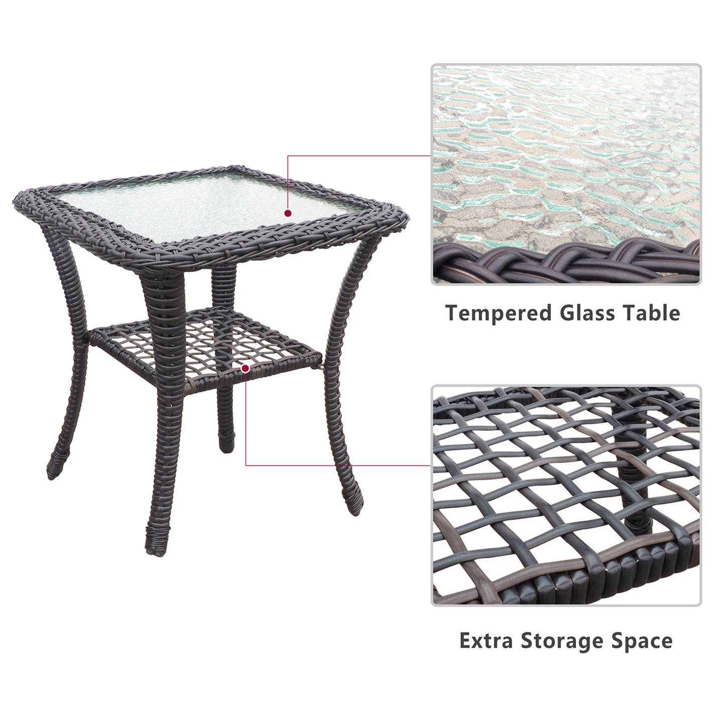 JP Outdoor Indoor or Outdoor Swivel Patio Rocker Chairs with Side Table,Kahki