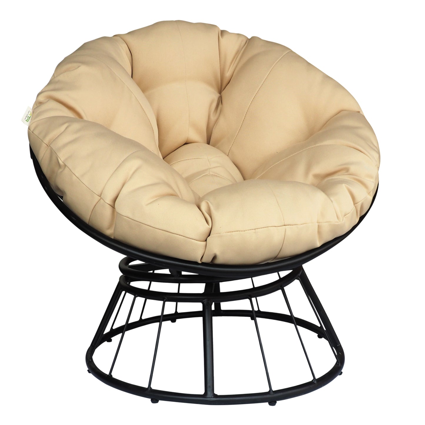 JP OUTDOOR Outdoor Patio Papasan Swivel Chair, Papasan Rotating Steel Chair with Soft Cushion, Khaki