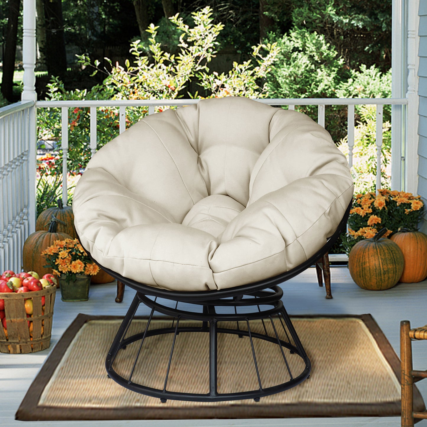 JP OUTDOOR Outdoor Patio Papasan Chair, Papasan Rotating Chair with Cushion,for Garden Backyard, Beige