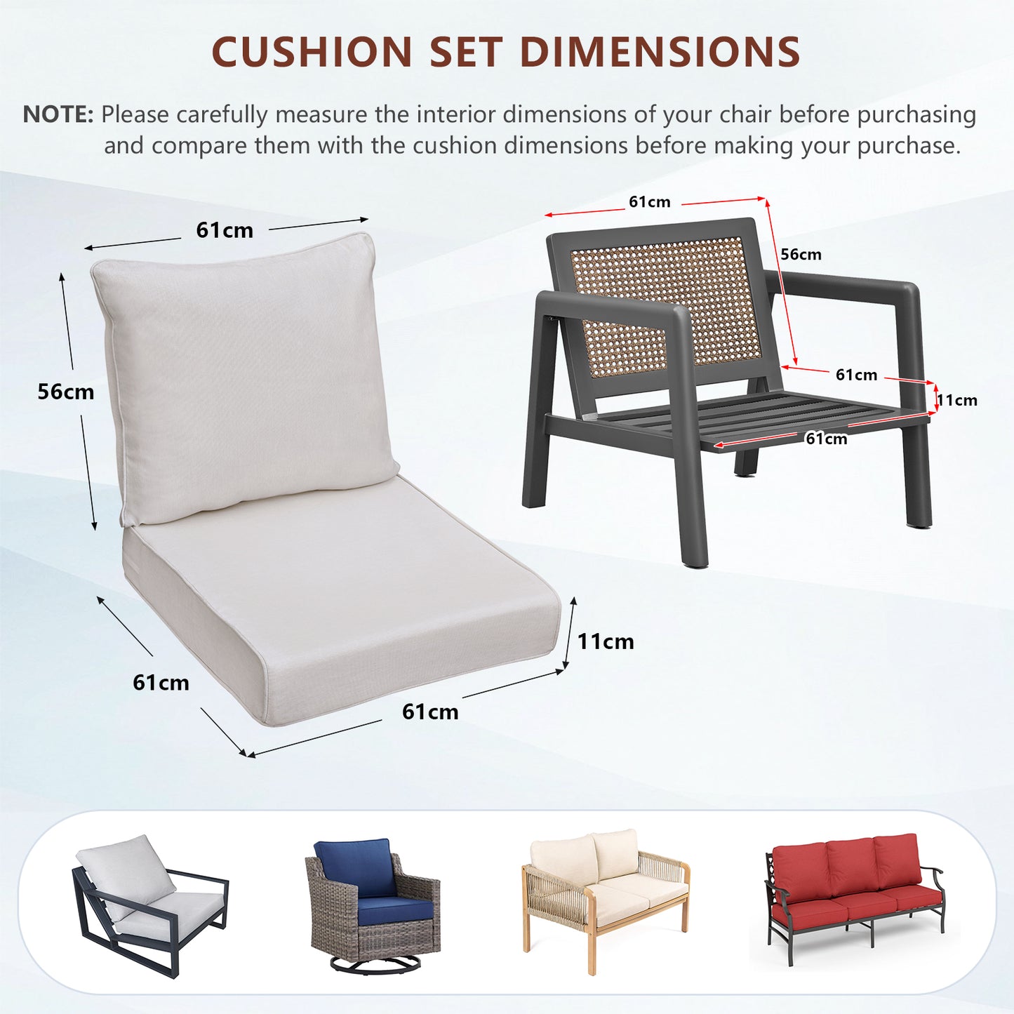 JP Outdoor 24" x 24" Patio Deep Seat Cushion Set, Outdoor Furniture Chair Cushion, Water Resistant & Fade Resistant,Beige