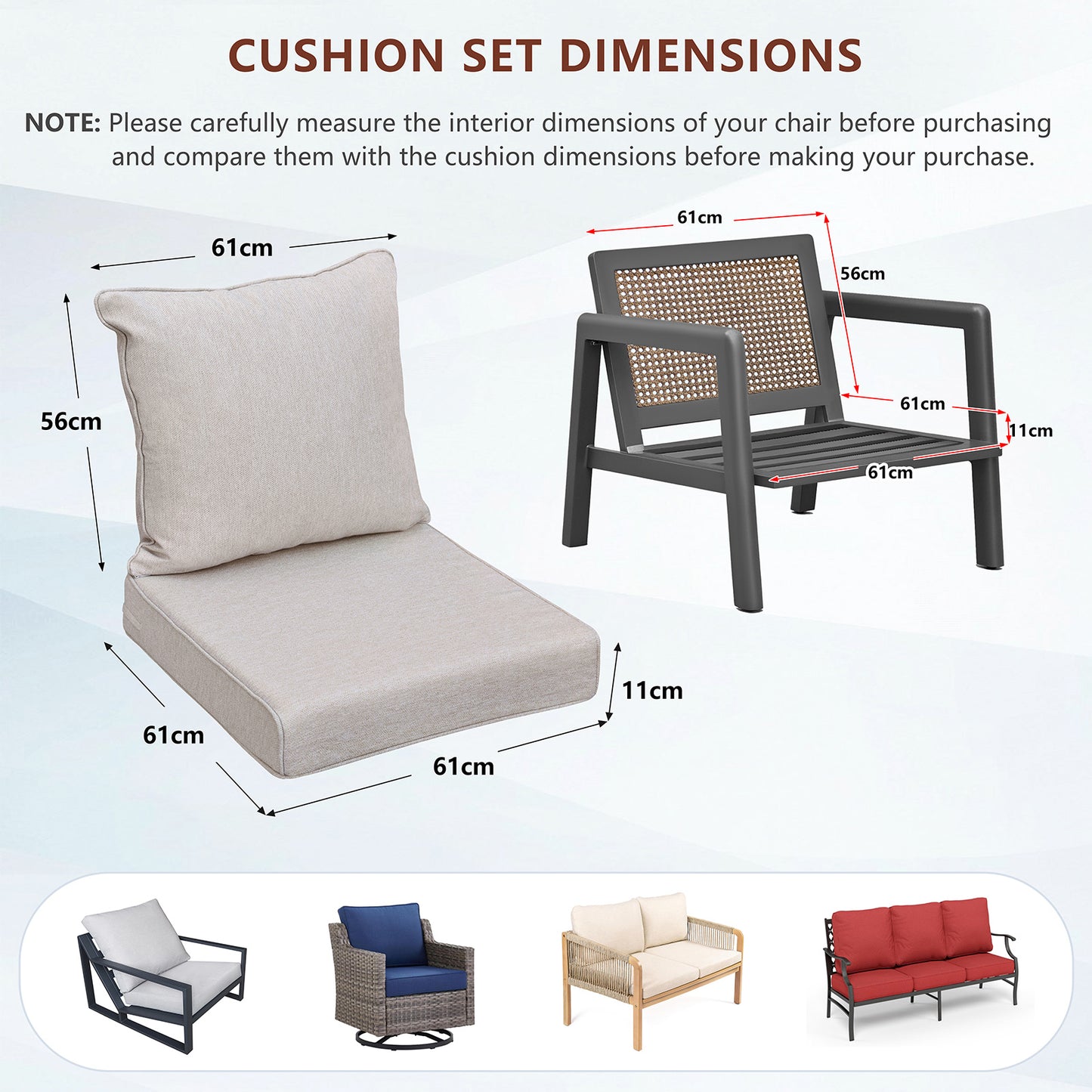 JP Outdoor 24" x 24" Patio Deep Seat Cushion Set, Outdoor Chair Cushion, Water Resistant & Fade Resistant,Khaki