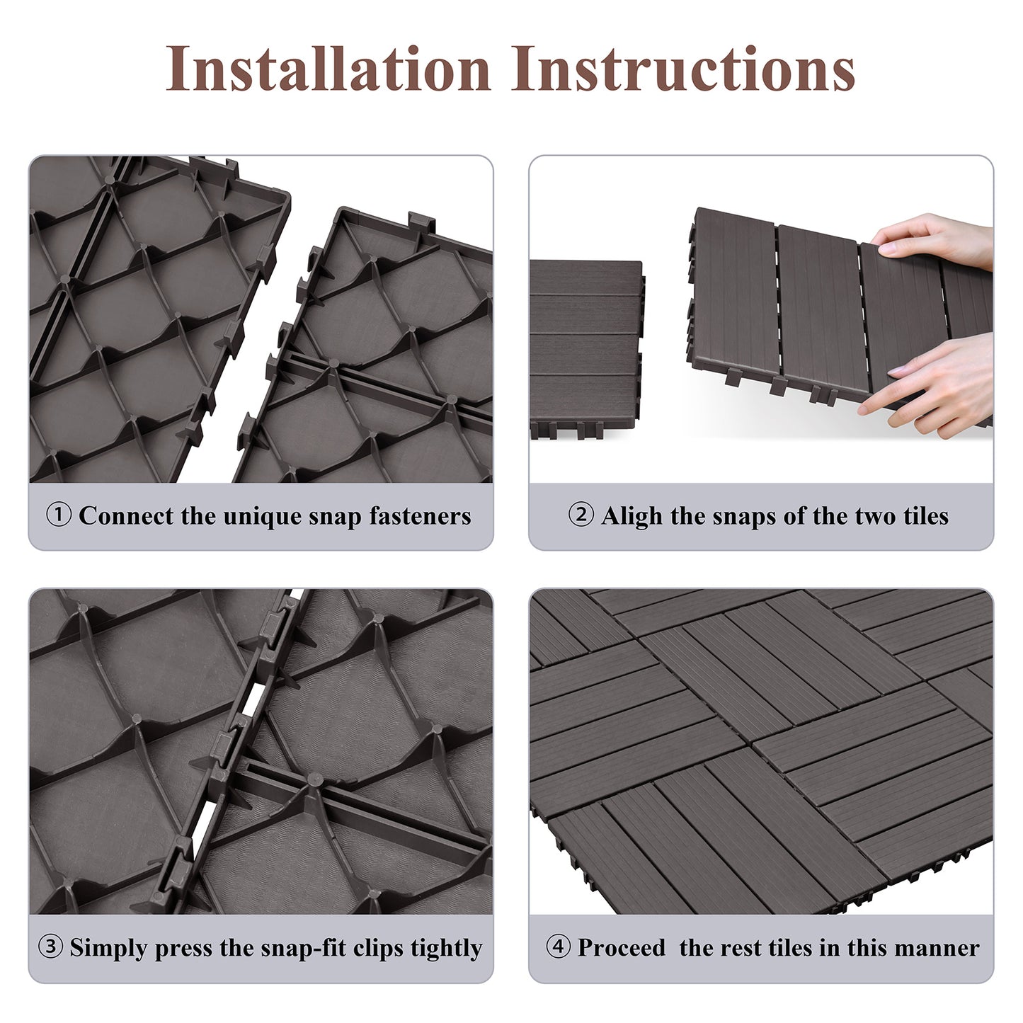 JP Outdoor Interlocking Deck Tiles, Outdoor Square Flooring Tiles,9 Pack,Coffee