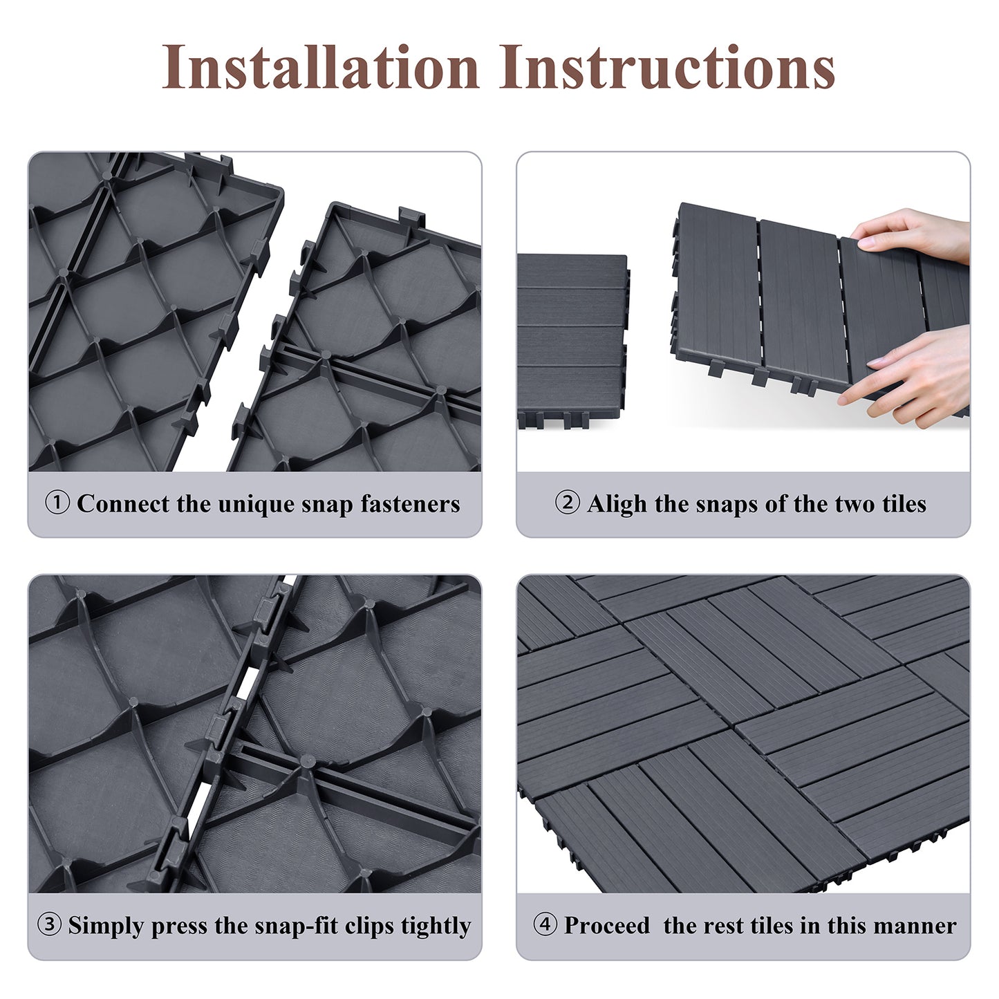 JP Outdoor Interlocking Deck Tiles, Outdoor Square Flooring Tiles,27 Pack,Grey