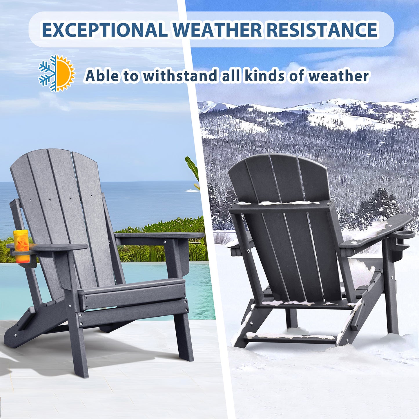 JP OUTDOOR Patio Adirondack Chairs Set of 3, Patio Resin Adirondack Chairs with Side Table, Dark Grey