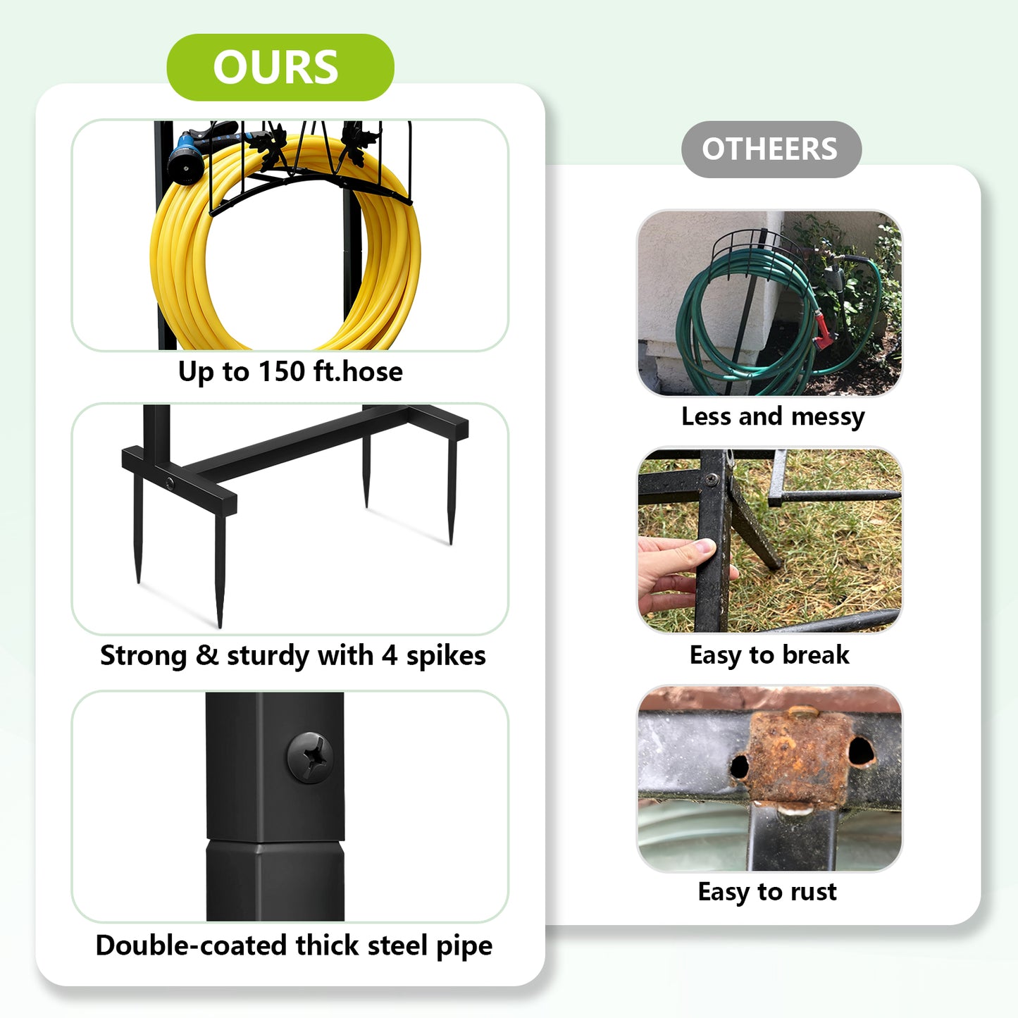JP Outdoor Detachable Garden Hose Holder, Freestanding Water Hose Holder for Outdoor Yard Lawn