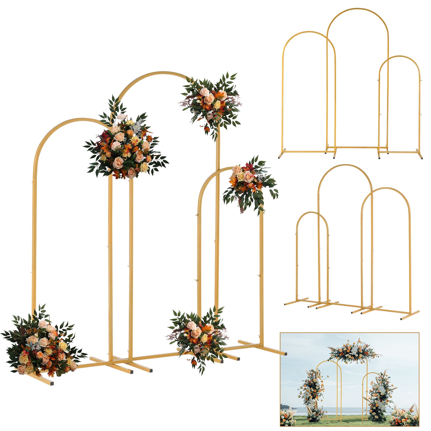 JP OUTDOOR 3Pcs Metal Arch Backdrop Stand, Wedding Arch Stand (5.9FT/4.9FT/3.9FT) ,for Birthday Party Ceremony Outdoor Indoor Celebration Decoration