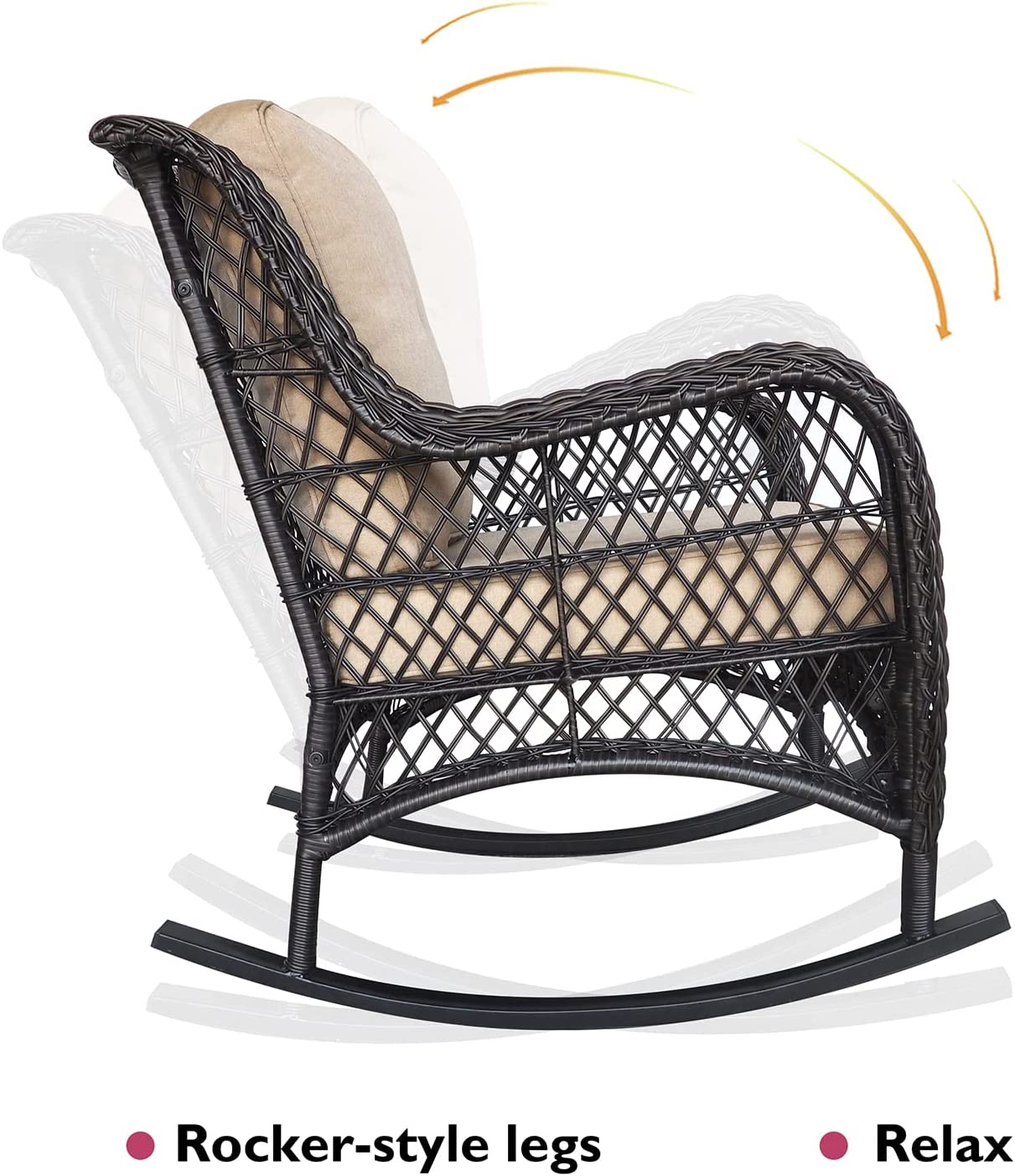 JP Outdoor Modern Farmhouse Wicker Rocking Chair for Outdoor Patio,Khaki（Brown Wicker)